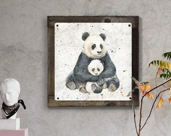 Pandas Wall Art, METAL Sign, Optional Reclaimed Wood Frame