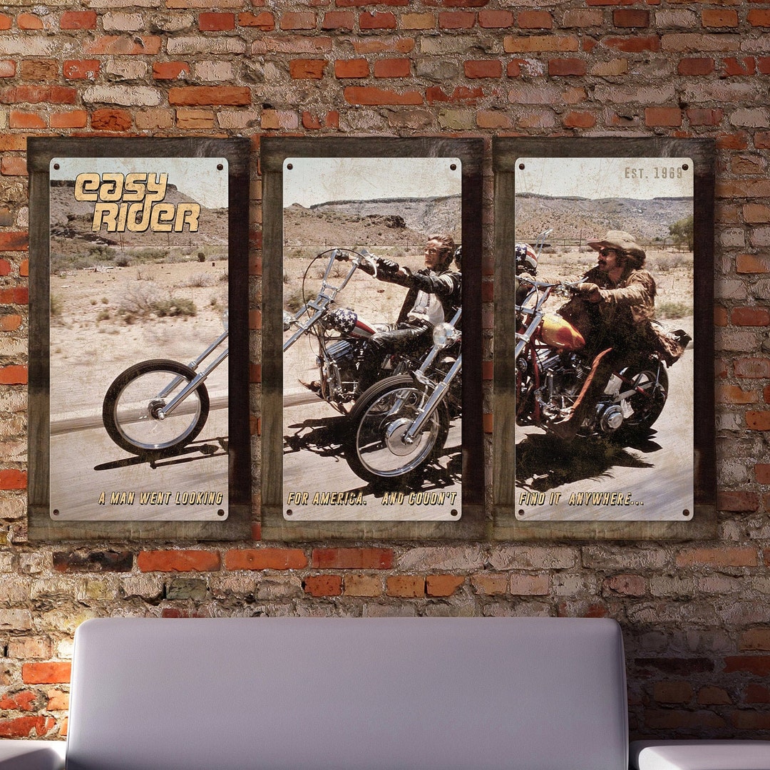 Easy Rider, Motorcycles, METAL, Triptych, 3 Panel, on American Steel ...