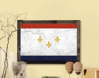 Bandiera dello Stato di New Orleans, NOLA, insegna in metallo, cornice in legno rustico opzionale, decorazione da parete, arte murale, SPEDIZIONE GRATUITA!