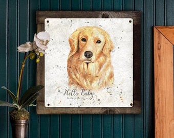 Golden Retriever Wall Art, Dog METAL Sign, Optional Reclaimed Wood Frame