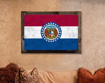 Missouri State Flag, Where the Rivers Run, Metal Sign, Optional Rustic Wood Frame, Wall Decor, Wall Art, Vintage, FREE SHIPPING!