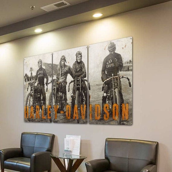 Harley Davidson Motorcycles Wall Art Wrecking Crew Triptych - Rustic Metal Motorcycle Wall Decor Harley Davidson Motorcycles Wall Art Wrecking Crew Triptych - Rustic Metal Motorcycle Wall Decor
