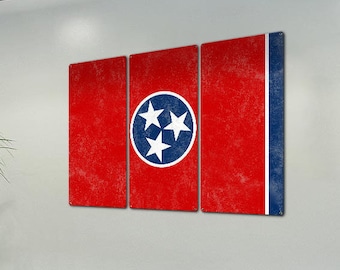Tennessee State Flag, The Volunteer State , Triptych Metal Sign, Wall Decor, Wall Art, Vintage, 54"x36"