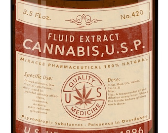 Cannabis Fluid Extract, US Hemp Co. Medicine, Poison, 100% Natural Cannabis Extract, Oil Can Metal Sign 14"x20"