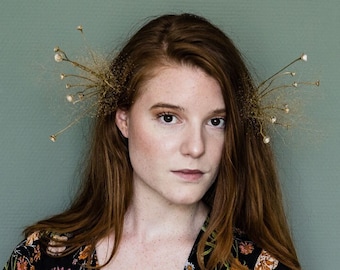 Vinson Double Headdress with Preserved Dandelions and Dried Wild Grasses