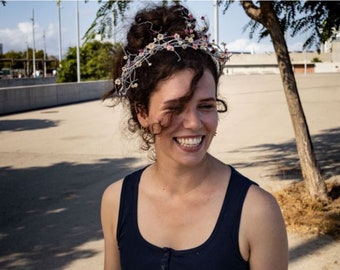 Silver bridal headband designed with pine roots