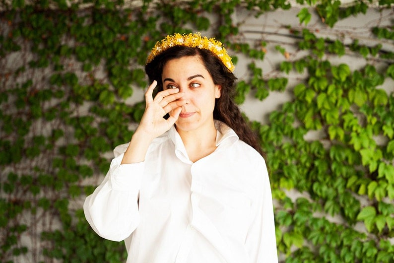Preserved yellow flowers halo for a boho bride