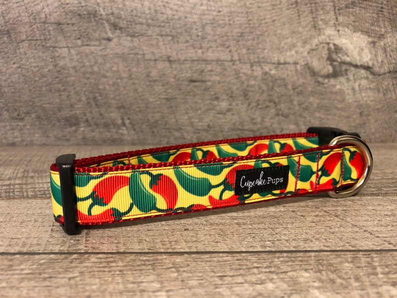Designer 1 Width Dog Collar The Chili Peppers MediumLarge Dog Collar CupcakePups Collars Gift for Dog Lover