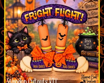 Fright Flight BOO Shoes Wooden Cutouts KIT--by Sharon Cook (includes shoes, banner, hanger, and wire. Lettering stencil set not included)