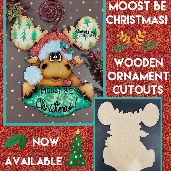 Set of 3 Wooden Ornament Cutouts and Wire Hangers for Moost Be Christmas--by Sharon Cook (does not include instructional ePattern packet)