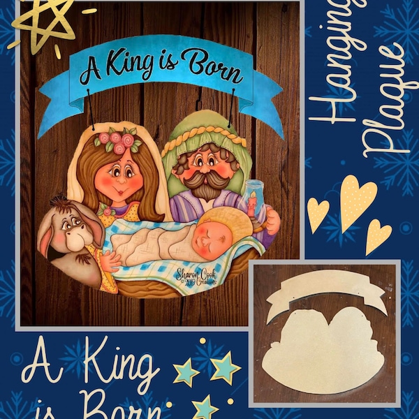 A King is Born HANGING PLAQUE--by Sharon Cook (ePattern and stencil not included)