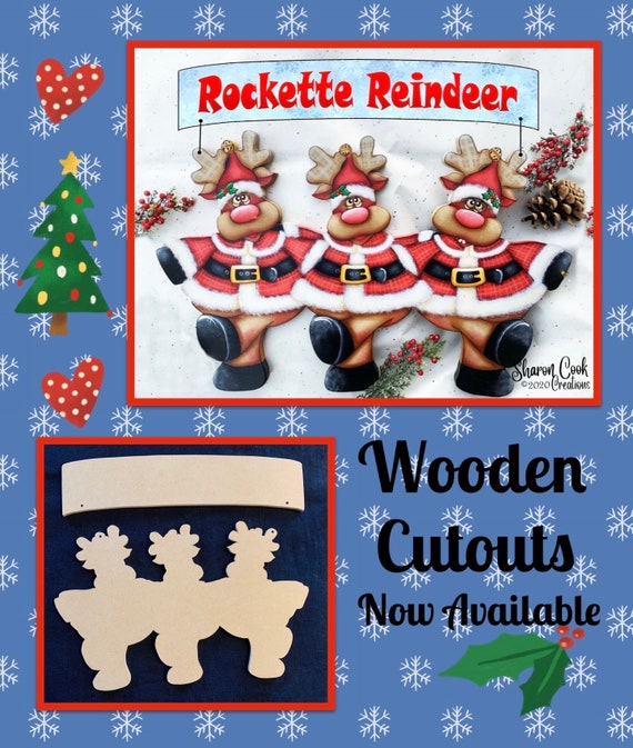 Wooden Cutouts for Rockette Reindeer Hanging Banner--painting design by Sharon Cook (Wooden cutout ONLY; pattern packet NOT included)