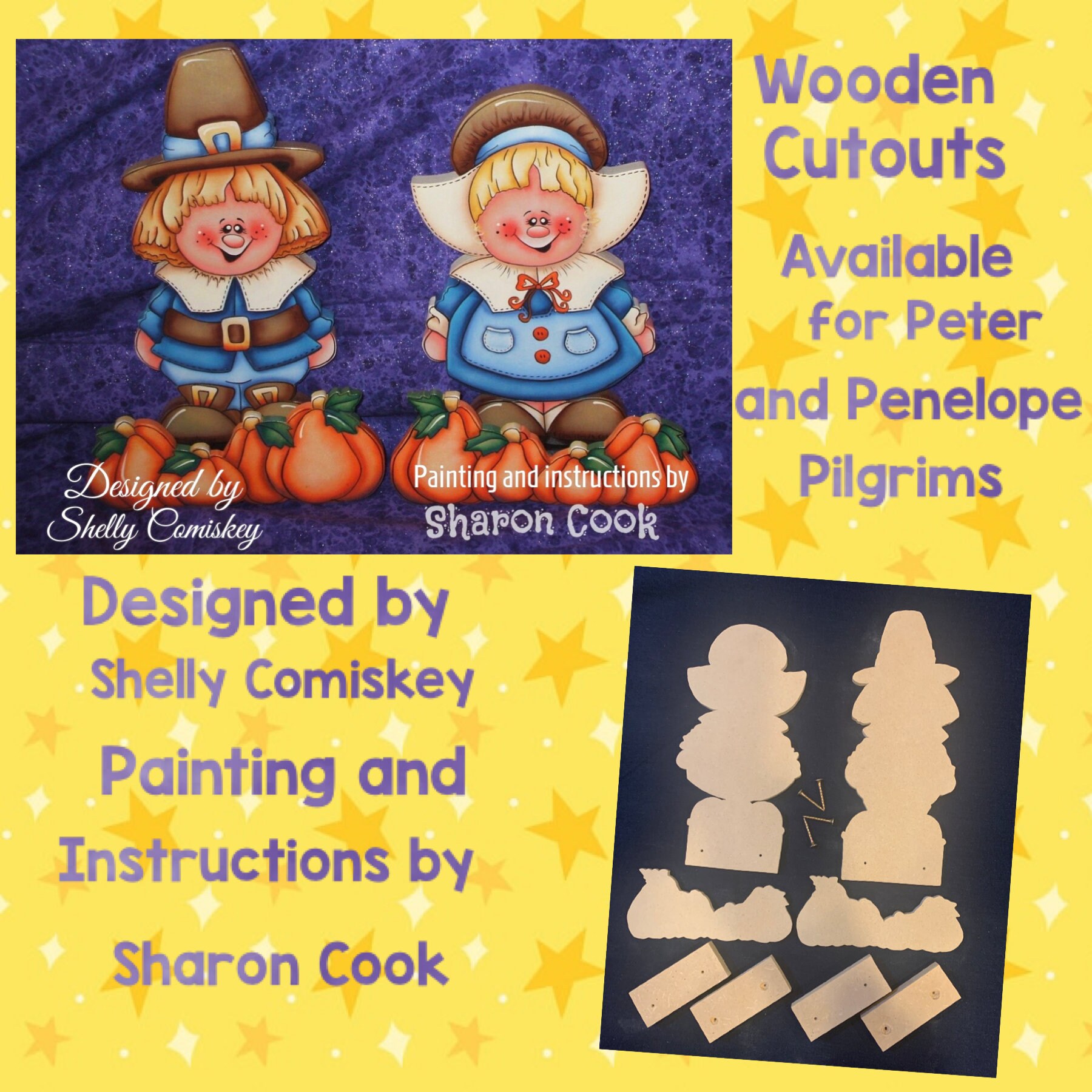 Wood Cutouts for Peter/Penelope Pilgrims-designed by Shelly Comiskey, instructions by Sharon Cook (Wood cutouts only; pattern NOT included)