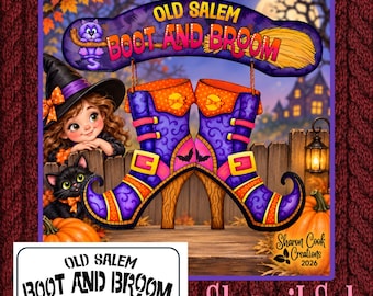 Old Salem Boot and Broom STENCIL SET--by Sharon Cook (includes mylar lettering stencil for the banner)