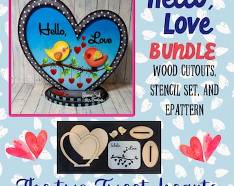 Hello, Love--The Tweethearts BUNDLE--by Sharon Cook (includes wooden cutouts, stencil, and ePattern)