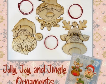 Jolly, Joy, and Jingle Ornament KIT--by Sharon Cook (includes three multi-dimensional scored ornaments and wire hanger)