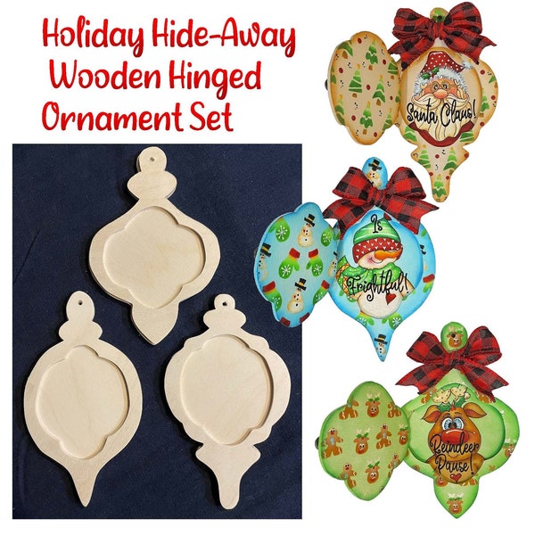 Holiday Hide-Away Wooden Hinged Ornament Set--by Sharon Cook (includes 3 ornaments, hinges, knobs, and screws)