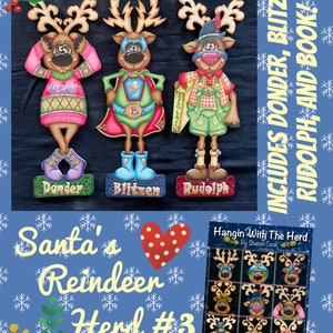 Santa&#39;s Reindeer--Bundle #3 (WITH book)-by Sharon Cook (Includes Donder, Blitzen, Rudolph Reindeer, Hangin&#39; With the Herd book)