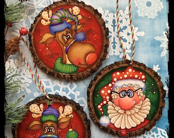 Timber Trimmings Wood Slice Ornaments--E-pattern packet by Sharon Cook