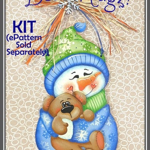 Bear Hugz KIT--by Sharon Cook (includes snowman, teddy bear, carrot, snowflake, stencil, orange/natural raffia, wire.) ePattern NOT included