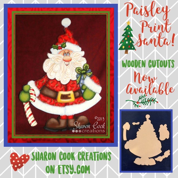 Wooden Cutouts for Paisley Print Santa--designed by Sharon Cook (wooden cutout only--pattern not included)