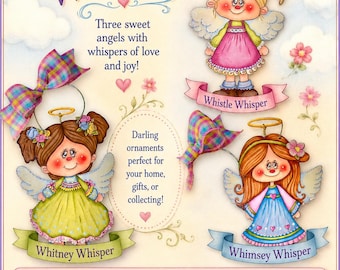 Angel Whispers Wooden Cutouts KIT—by Sharon Cook (includes three angel cutout ornaments, wire, and ribbon)
