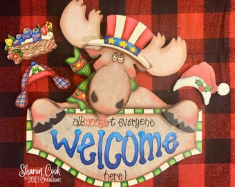 Wooden Cutouts for All-Moost Everyone Welcome!--by Sharon Cook (Includes sign and 4 interchangeable hats (ePattern packet NOT included)