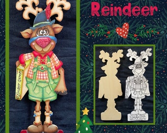 Rudolph Reindeer--Wooden Cutout-by Sharon Cook (includes one reindeer cutout only)