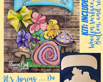 Spring Bloomers KIT--by Sharon Cook (Hanging plaque, button, ribbon, and wire; ribbon and button color may vary) (ePattern NOT included)