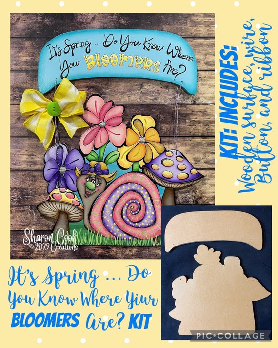 Spring Bloomers KIT--by Sharon Cook (Hanging plaque, button, ribbon, and wire; ribbon and button color may vary) (ePattern NOT included)