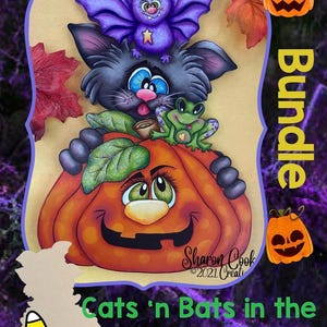 BUNDLE for Cats 'n Bats in the Pumpkin Patch!--by Sharon Cook (includes wooden cutout and ePattern packet)