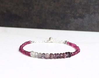 Pink Purple Tourmaline Bracelet, Thin Gemstone Stacking Bracelet October Birthstone Tourmaline Bracelet, Minimalist Bracelet Girlfriend Gift