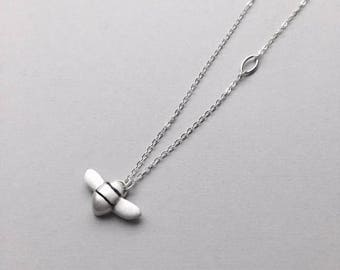 Bumble Bee Pendant Necklace, Pure Silver Insect Charm, Gifts for Bug Lovers, Queen Bee