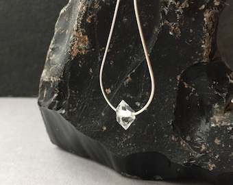 Herkimer Diamond Pendant Necklace, Crystal Quartz Solitaire, Sterling Silver Snake Chain, April Birthstone Gifts, Valentine Gifts For Her