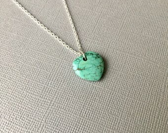 Turquoise Stone Pendant, Heart Gemstone Necklace, December Birthstone, Gifts For Mom, Turquoise Jewelry 16-20 Inch Sterling Silver Chain