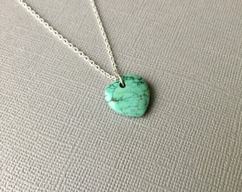 Turquoise Stone Pendant, Heart Gemstone Necklace, Turquoise and Silver Jewelry