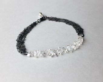 Herkimer Diamond Bracelet, Crystal Quartz Multi Layering Chain Bracelet, 7 Inch April Birthstone