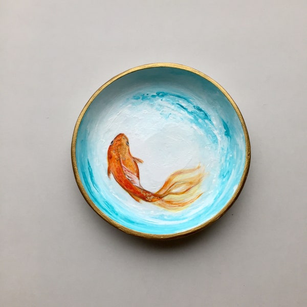 Swimming Fish Dish, Catch-All Dish, Ring Holder, Acrylic Fish Art, Coastal Beach Home Decor, Goldfish Art Dish, Housewarming Gifts for Her