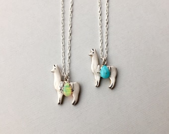 Llama Necklace, Alpaca Jewelry, Animal Lover Pendant, Pure Silver Charms With Gemstones, Original Handmade