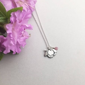 Silver Peony Necklace, Peony Pendant, October Birthstone, Dainty Floral Charm Jewelry, Anniversary Gift for Her, Botanical Lover Jewelry