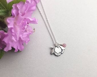 Silver Peony Pendant Necklace, Floral Charm Jewelry, Botanical Gifts for Her, Flower Lover Jewelry