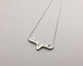 Delicate Antler Charm Necklace, Woodland Spirit Animal, Silver Stag Pendant, Reindeer Jewelry, 15"-17" Sterling Silver Chain, Gifts for Her