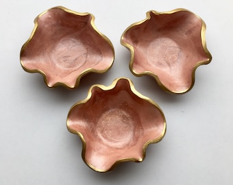 Small Rose Gold Earring Dish, Blush Copper Ring Holder, Free Form Clay Dish