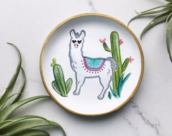 Llama Dish, Ring Container, Gifts For Llama Lover, Jewelry Holder For Women, Cubicle Desk Decor, Llama  Cactus Art,  Housewarming Gifts