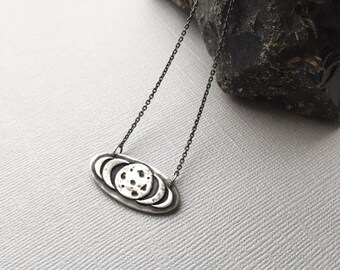 Moon Phase Pendant Necklace, Cosmic Celestial Jewelry, Dark Moon Charm