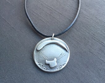 Silver Paragliding Pendant - Pilot Jewelry- Unisex Sports Jewelry - Paragliding Adventure Gift