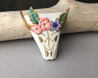 Small Longhorn Air Plant Holder, Bull Skull Refrigerator Magnet, Southwest Apartment Decor, Texas Home Gifts, Western Decorative Cow Magnet