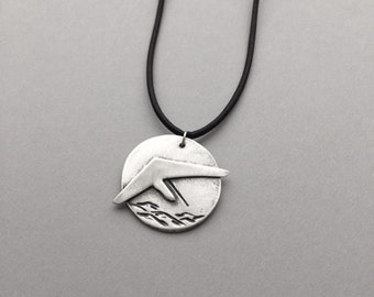 Hang Gliding Pendant Necklace- Handmade Pure Silver Charm- Adventure Sports Jewelry