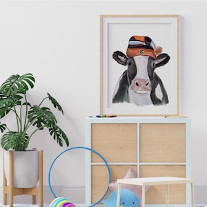 Flyers Digital Download, Philadelphia, Illustration, Nursery Art, Baby Animals, Cow, Watercolor, Philly, Philadelphia Flyers, Hockey