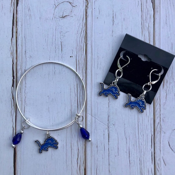 Detroit Lions football charm bracelet and / or  earrings